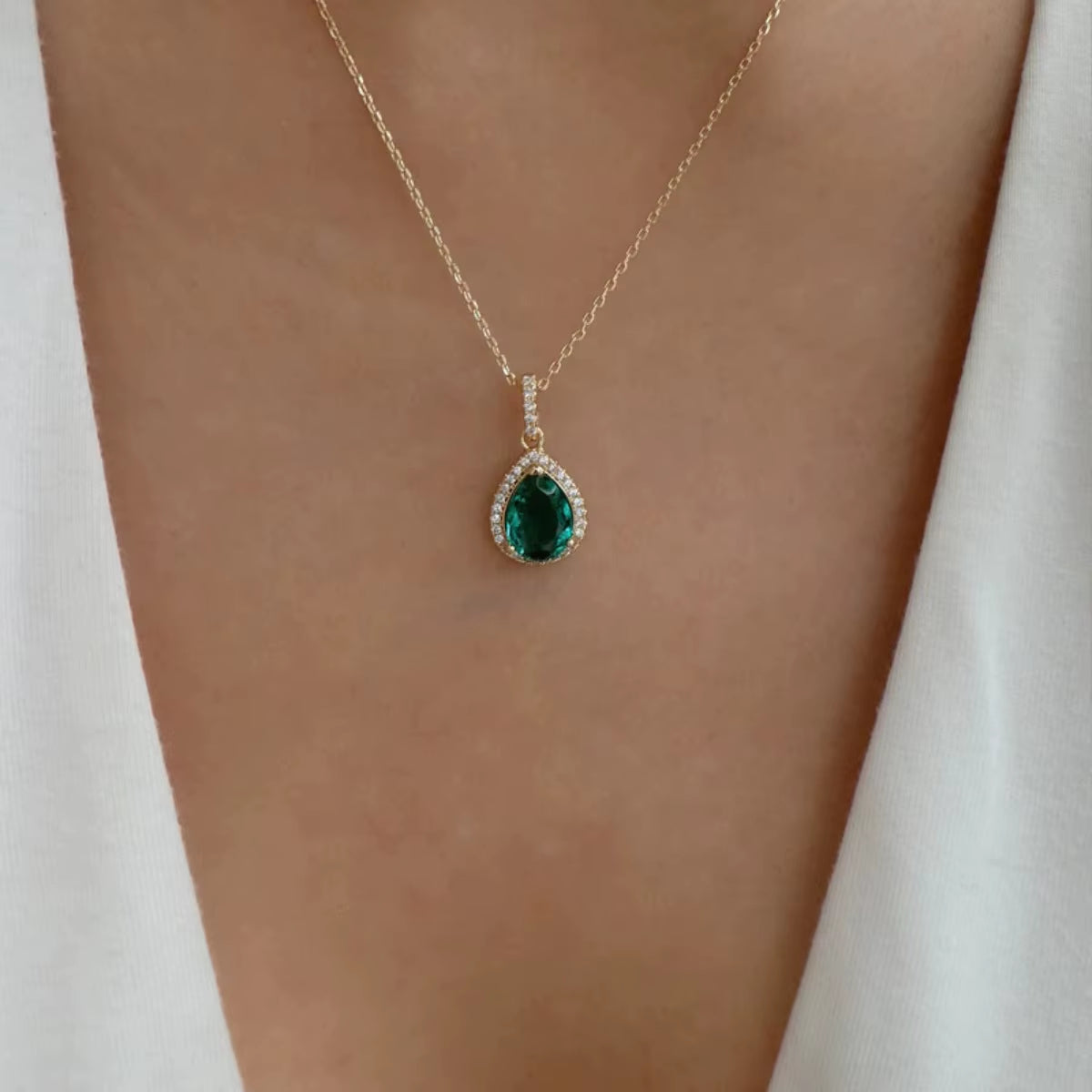 Zircon Drop Pendant Necklaces, Stainless Steel Gold Color Necklace Women, Luxury Style Jewelry Accessories Chain Banquet