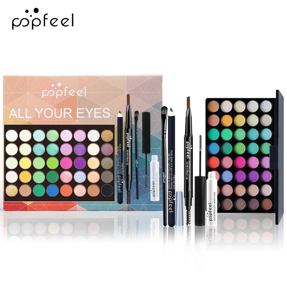 POPFEEL Eye Makeup Set, Eyeshadow Palette, Eyeliner, Mascara, Eyebrow Pencil, Makeup Tool Set Box, Gifts for Women