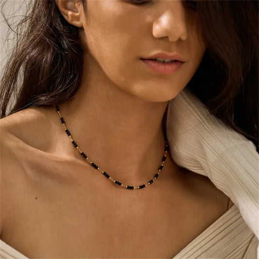 Black Beaded Necklace Dainty Black Charm Necklace Dainty Boho Style Jewellery Beaded Choker Layering Necklaces Minimalist New