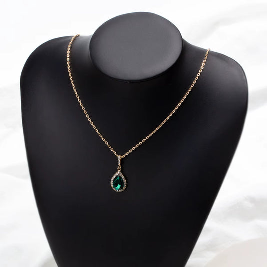 Zircon Drop Pendant Necklaces, Stainless Steel Gold Color Necklace Women, Luxury Style Jewelry Accessories Chain Banquet